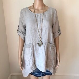 Lungo L’Arno Navy Blue Linen Tunic top with Pockets
